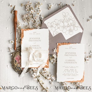 Fine Art Wedding Invitations, Deckled Golden Edge Wedding Invites, Elegant Ivory Wedding Invitation Suite, Vintage Wedding Cards