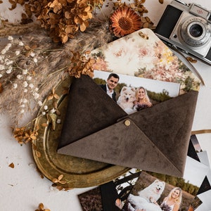 Customized velvet Envelope for Photos with floral liner, velvet Case Prints 5x7, Packaging for Wedding and Family Photographers