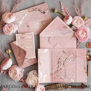 Pink Marble Golden Wedding Invitations Set Luxury Wedding Invitation Suite Acrylic Elegant Gold Foil Wedding Cards Marble dusty rose Invites