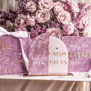 Velvet Set Card Box Guestbook & Sign, Wedding Card Box with Lid Instant Instax Guestbook, Mauve Wedding Money Box Sing Guestbook Set,  MvS