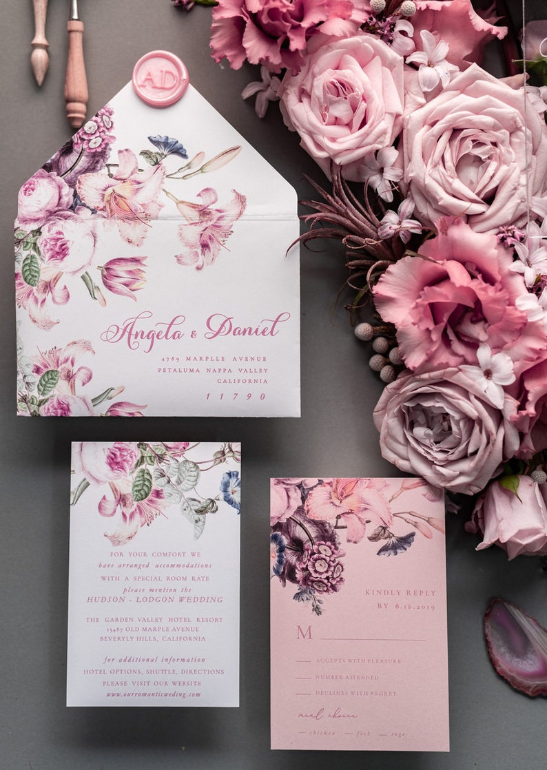 Elegant Floral Clear Acrylic Wedding Invitations, Luxury Pink  plexi glass Wedding Invites, Boho Elegant Acrylic invitation Suite blush pink
