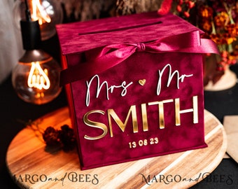 Burgundy Card Box and arch acrylic sign , Maroon Wedding Card Box with Lid, Marsala Wedding Money Box, Wedding Card Box with slot cards, Mar
