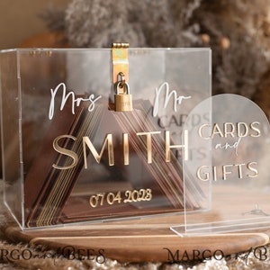 Caixa de cartão de casamento personalizada moderna com cadeado e sinal, caixa de cartão de presente de acrílico dourado, tampa de caixa de desejos de casamento, caixa de dinheiro de casamento, ACGold