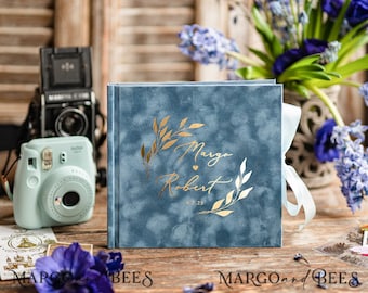 Dusty Blue Boho Instax terciopelo Boda Libro de visitas Oro Azul hielo Boda instantánea Libro de visitas Polaroid terciopelo Libro de visitas Azul claro Boda dorada