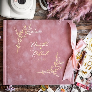 Blush Pink Golden Instax velvet Wedding GuestBook Gold, Large Instant Wedding Guest Book Pink Polaroid velvet Guestbook, PhotoBook Instax