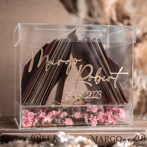Caja de tarjetas moderna transparente con estante para flores, caja de tarjetas de boda de acrílico personalizada, caja de tarjetas de boda personalizada con tapa, caja de dinero de pozo de los deseos