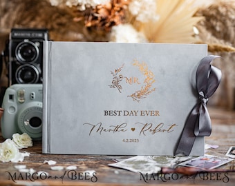 Boho grey Gold Instax velvet Wedding GuestBook Gold, Large Instant Wedding Guest Book grey Polaroid velvet Guestbook Marsala Golden wedding