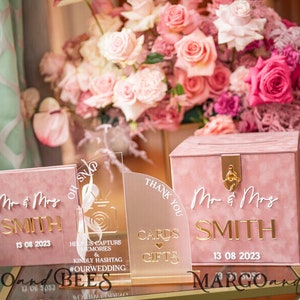 blush Pink gold Velvet Wedding Set Card Box with lock & Polaroid Photo Guestbook Arch acrylic Cards gifts Hashtag sign combo presonalised