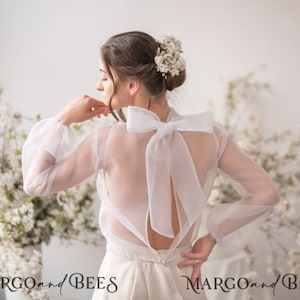 Wedding bolero long sleeve, Bridal CoverUP puff Sleeve, Wedding gown Topper, Bridal Backless Shrug, Chiffon Bridal Blouse, Bridal Capelet