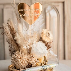 XXL Geschenkschachtel für Geld Geldgeschenk zur Hochzeit mit Strauß aus Trockenblumen personalisiert Reagenzglas für Geld gift box for money
