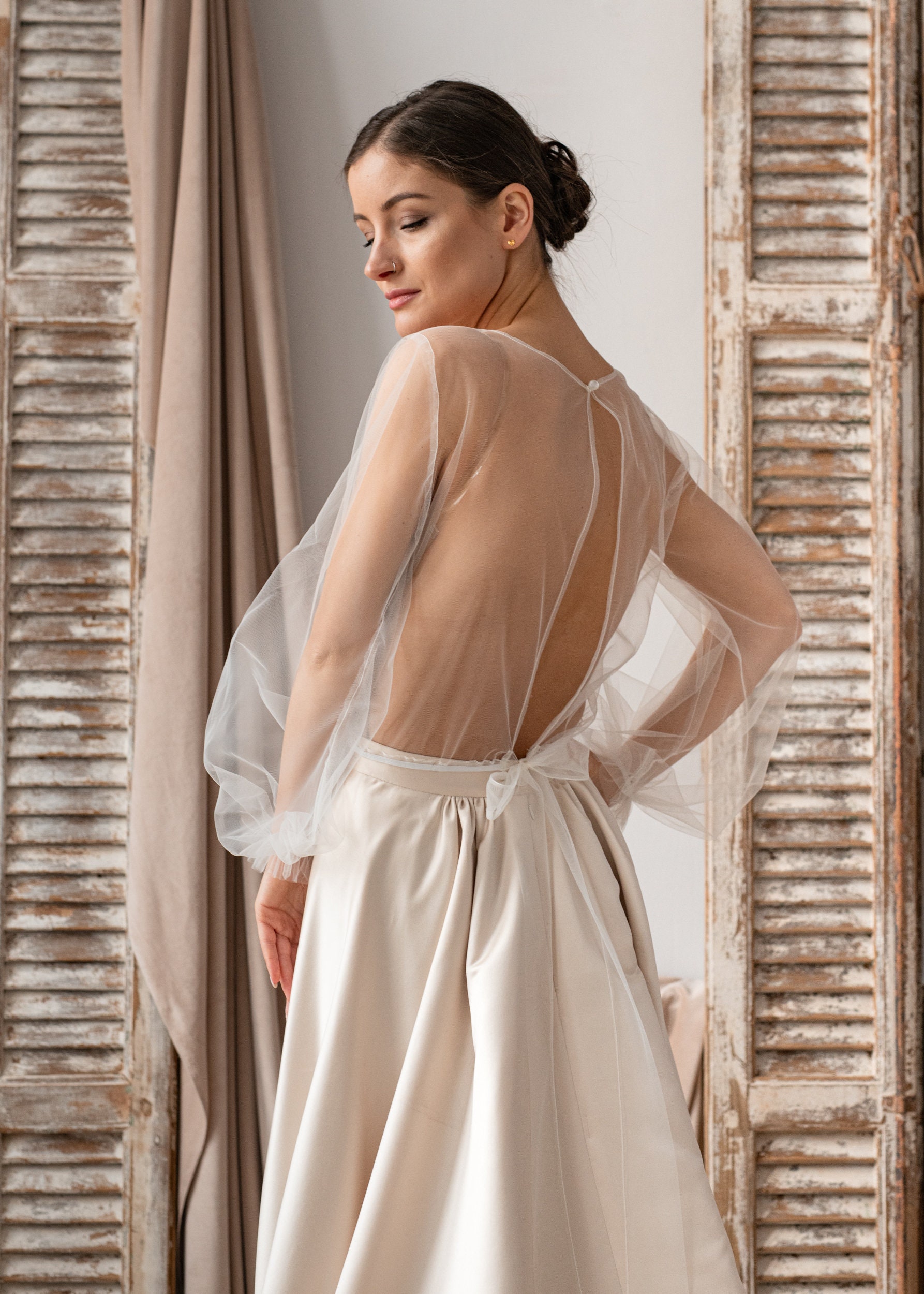 Wedding Bolero Long Sleeve, Lace Bridal Coverup Puff Sleeve Wedding Bolero Long Sleeve, Lace Bridal Coverup Puff Sleeve