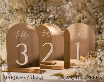 Arch Acrylic Table Numbers gold Acrylic Sign, Golden Plexi Table Numbers, Luxury Wedding Table Decor Centerpieces Decorations AcMirr