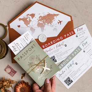 Sage Green Passport Wedding Invitation, Wedding Cards Boarding Pass, Tuscany Passport Wedding Invitations Abroad, Destination Wedding Invite