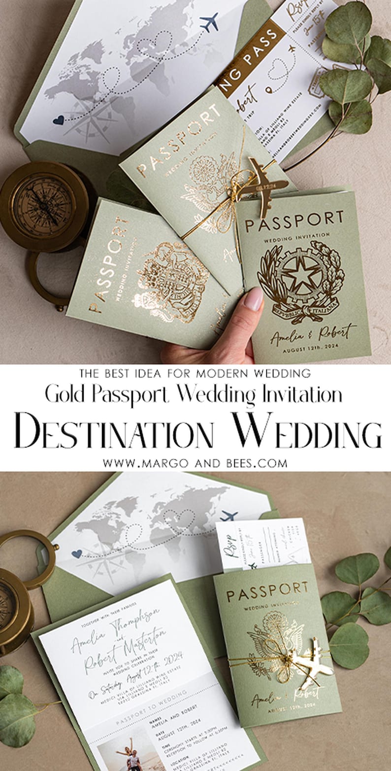 Destination Wedding Passport Invitations Sage Green – Boarding Pass Invite Tuscany Style bild 5