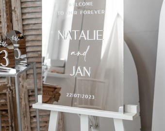 Luxury silver mirror Wedding Welcome Sign, Silver Wedding Decor, Personalised Wedding Sign, Wedding Gift, Welcome Wedding Board SvS