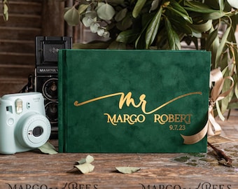 Emerald Green Gold Instax velvet Wedding GuestBook Gold Large Instant Wedding Guest Book Greenery Polaroid velvet Guestbook Green Guest Book