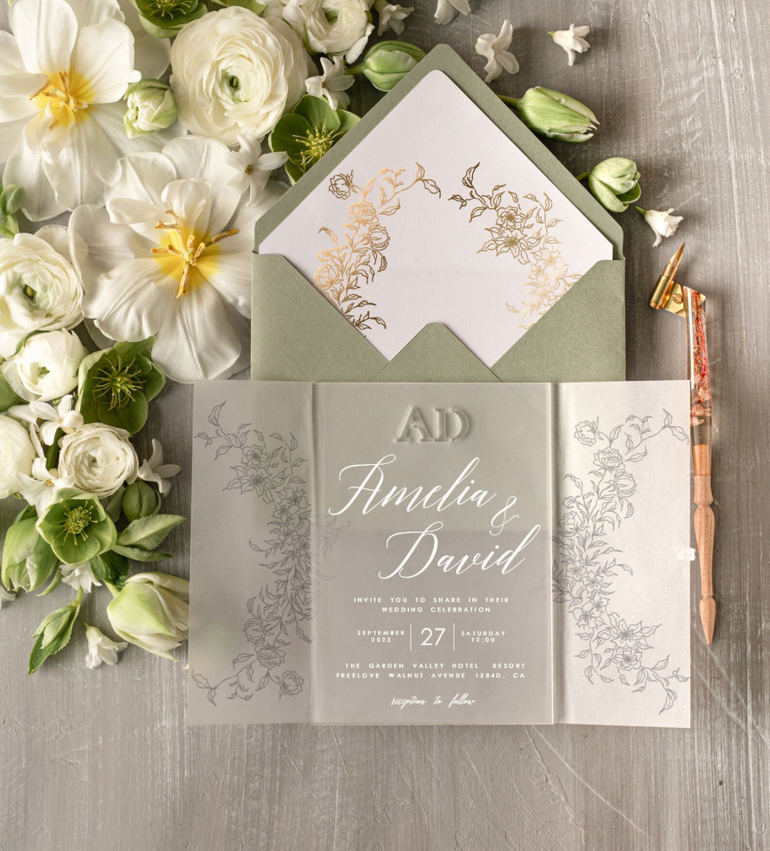 Sage Green Gold Wedding Invitations Glamour Acrylic Wedding - Etsy