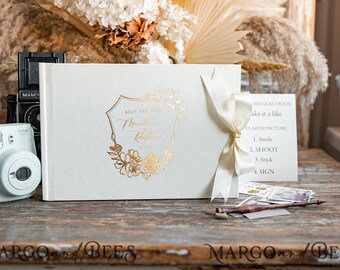 Bogo Glam Golden Instax velvet Wedding GuestBook Gold, Large Instant Wedding Guest Book Ivory Polaroid velvet Guestbook, PhotoBook Instax