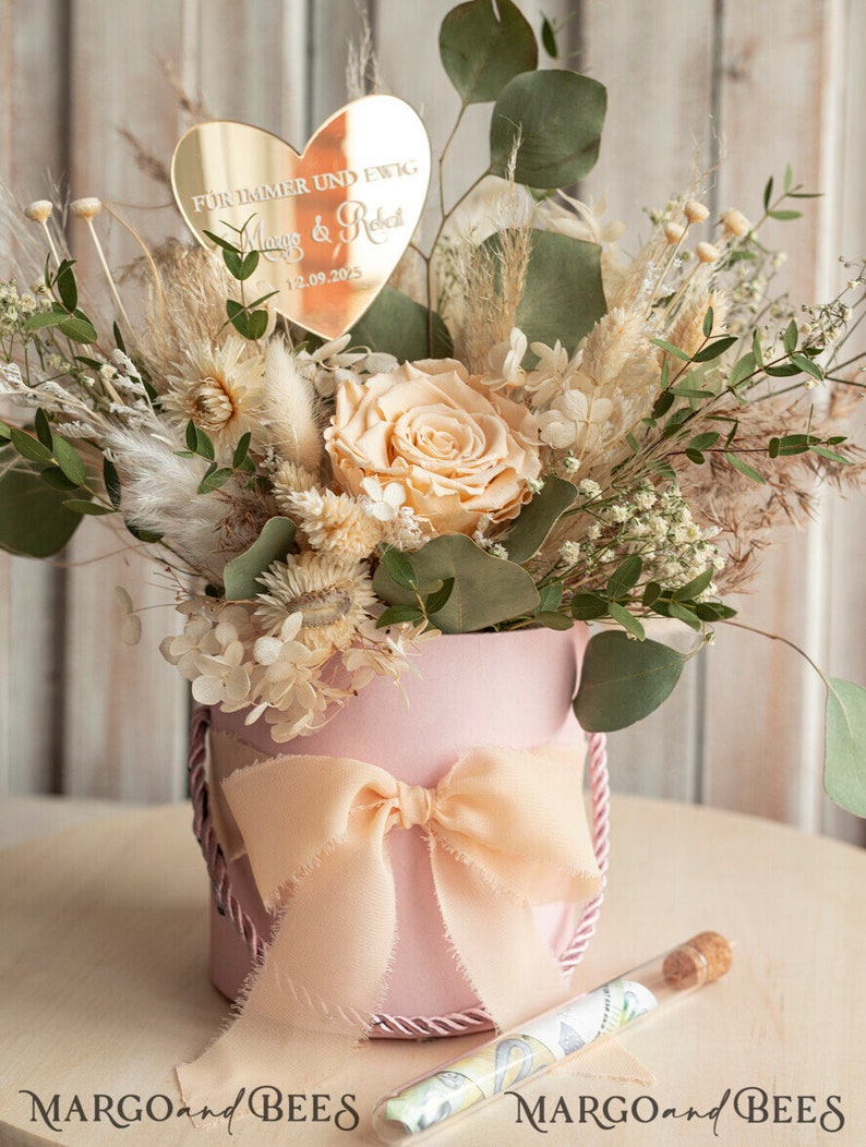 XXL Geschenkschachtel für Geld Geldgeschenk zur Hochzeit mit Strauß aus Trockenblumen personalisiert Reagenzglas für Geld gift box for money image 8