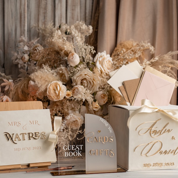 Velvet Set Card Box Guestbook & Sign, Wedding Card Box with Lid Instant Instax Guestbook, Ivory Wedding Money Box Sign Guestbook Set, IvS