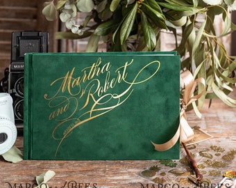 Emerald Green Gold Instax velvet Wedding GuestBook Gold Large Instant Wedding Guest Book Greenery Polaroid velvet Guestbook Green Guest Book