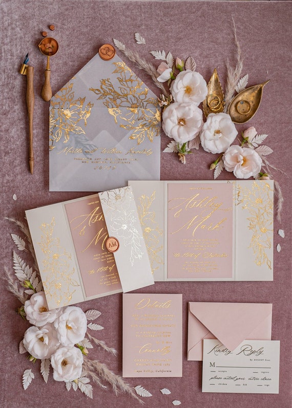 Pink And Gold Wedding Invitations