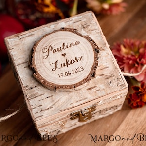 Rustic Custom Wooden Wedding Ring Box, wooden Engraved Box For Rings Or Bands Personalised, Wood Ring Box