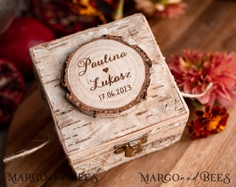 Rustic Custom Wooden Wedding Ring Box, wooden Engraved Box For Rings Or Bands Personalised, Wood Ring Box