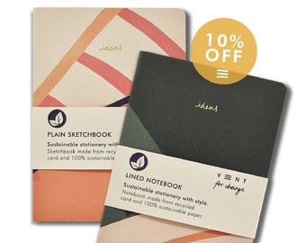 10% OFF A5 Notebook and Sketchbook set - green & pink combo