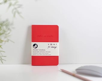 Recycled Leather Pocket Journal - Red