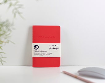 Recycled Leather Pocket Journal - Red