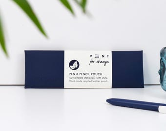 Recycled Leather Pen / Pencil Pouch - Reclaim - Navy Blue