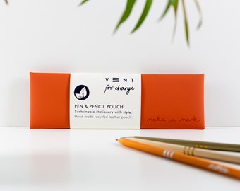 Recycled Leather Pen / Pencil Pouch - Orange