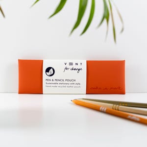 Recycled Leather Pen / Pencil Pouch - Orange