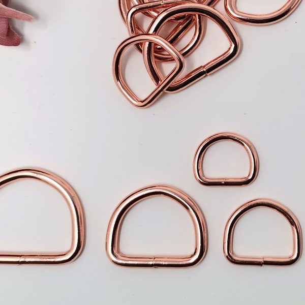 D-ring in rose gold - metal - steel for example for dog collars/leashes, bags, sewing accessories - various sizes