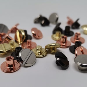 Book screws rose gold, brass, nickel-plated black 4 mm and 6 mm. Connectors Biothane, leather, fabrics and much more