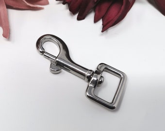 Bolt carabiner stainless steel square eye 20 mm, length 67 mm, carabiner for straps, belts and dog leashes and horse harness