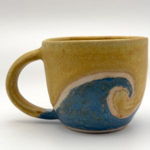 Handmade Ocean Wave Ceramic Mug | 10 oz Stoneware Coffee Cup | Coastal Pottery | Beach Lover Gift | Artisan Mug