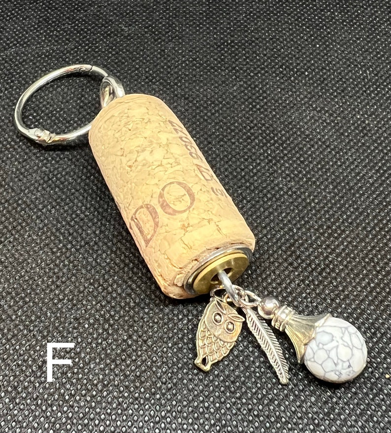 Handmade Wine Cork Keychain With Charms & Colored Stone - Unique Wine ...