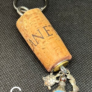 Handmade Wine Cork Keychain With Charms & Colored Stone - Unique Wine ...