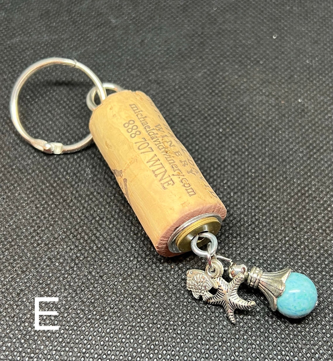 Handmade Wine Cork Keychain With Charms & Colored Stone - Unique Wine ...