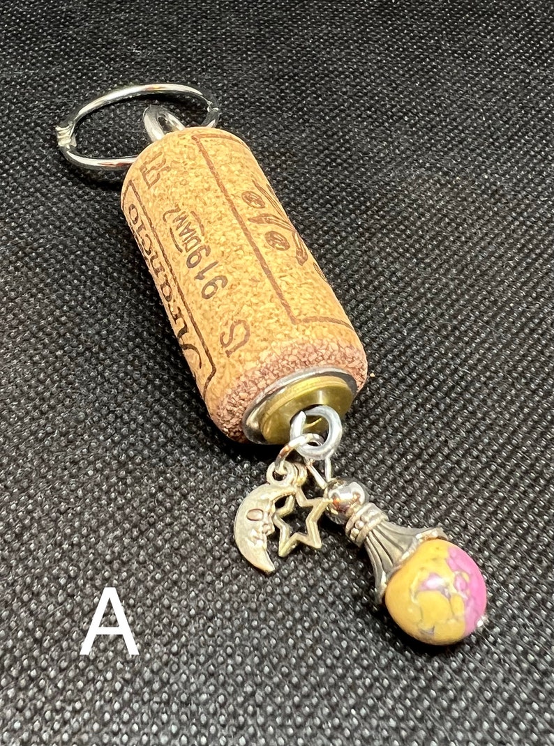 Handmade Wine Cork Keychain With Charms & Colored Stone - Unique Wine ...