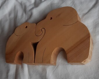 Elephant couple, cherry wood, sculpture,