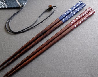 Phoebe Holz - 2 Paar Essstäbchen mit japanischem Blütenmuster für Sushi Ramennudel EST10