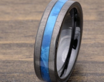 6mm Carbon Fiber Ring with Blue Inlay, Ceramic Interior