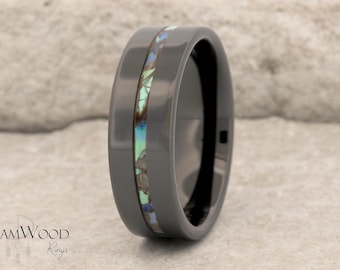 Ceramic Ring with Abalone Inlay in 8mm width