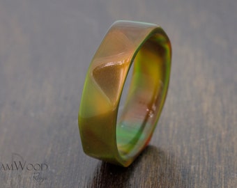 Autumn Glow Ring, green, red, and brown hues, faceted opal ring