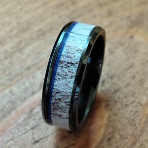 Black Ceramic ring- Elk Antler - Blue Lapis lazuli - 6mm or 8mm