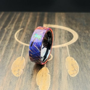 Palm Tree Ring- Box Elder with Red, blue, orange - 8mm or 6mm