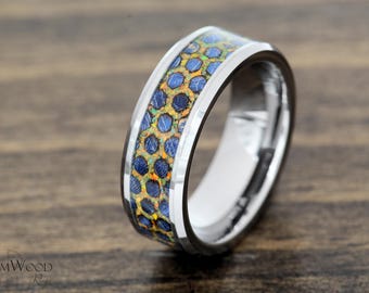 Bee Ring - honeycomb - Gold Opal- Tungsten 8mm or 6mm